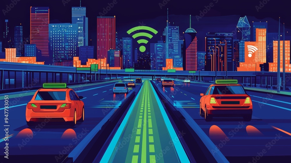 Aufkleber an autonomous vehicle sensor system concept for reducing the risk of driverless cars. future adaptiv
