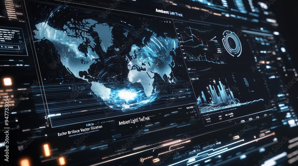 Poster Digital smart city technology 3D architecture building hologram scan UI monitor screen HUD IoT internet of things, security energy power tech future background.