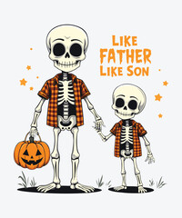 Like Father Like Son! Halloween Vector, Halloween Skull Vintage Sticker