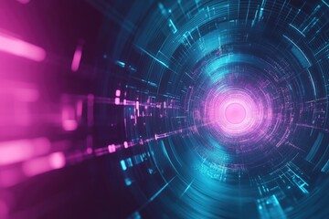 Fototapeta premium A vibrant abstract tunnel of light, featuring dynamic waves of purple and blue, ideal for technology and futuristic concepts.