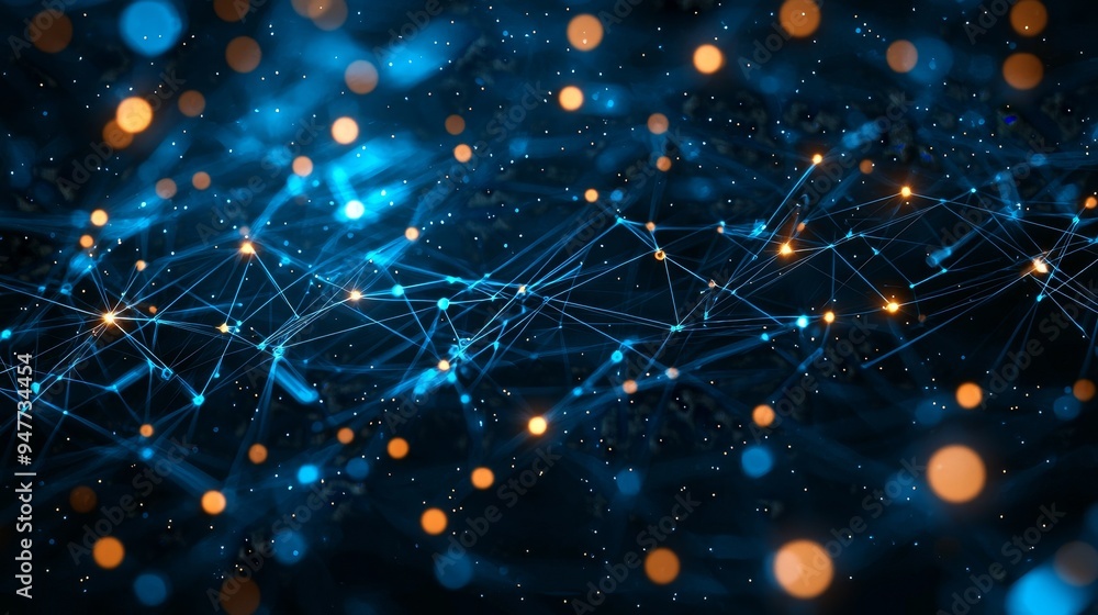 Poster Cyber data network connection concept with digital line corner structure. Abstract 3D fly trough illustration background.