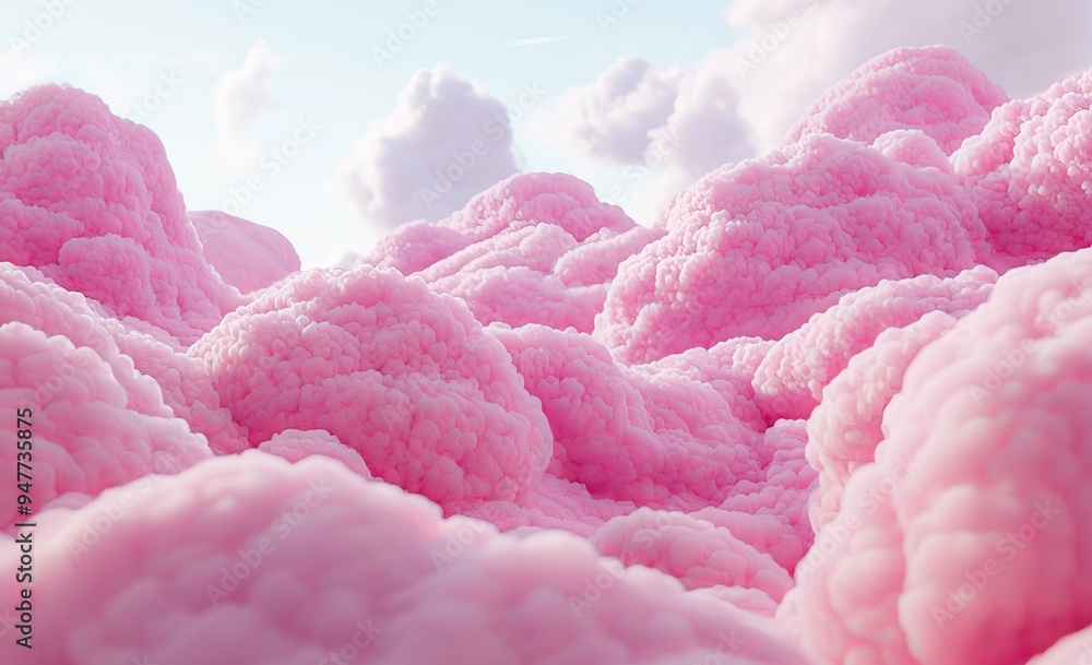 Aufkleber soft fluffy cotton candy dream fantasy soft background with pink clouds in the sky. stock image.