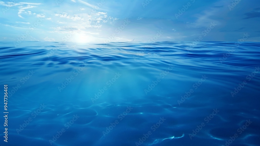 Poster the image is of a large body of water with a bright blue color