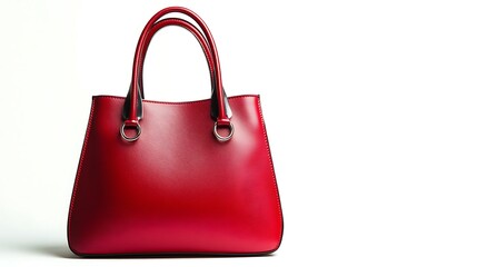 Naklejka premium Stylish Red Leather Handbag on White Background - Minimalistic Fashion Accessory with Vibrant Color Pop