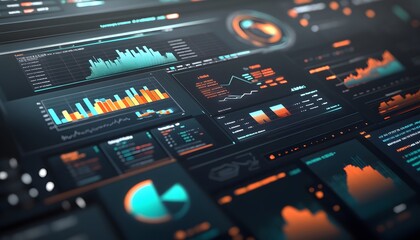 Futuristic Interface Display with Graphs and Data