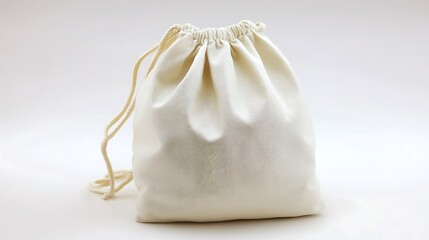 Minimalist White Drawstring Bag on Isolated Background with Casual Design