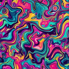 Seamless pattern of hypnotic, swirling patterns in neon hues