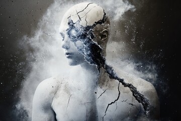 Obraz premium Abstract cracked human figure with smoke effect