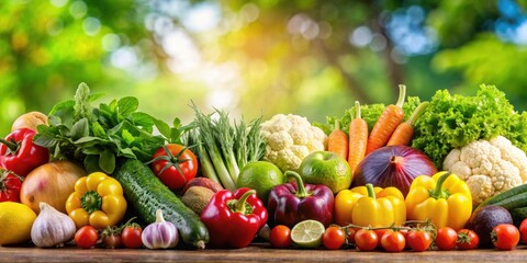 Fresh vegetables and fruits in the background, healthy, organic, natural, market, fresh, vibrant, colorful, garden