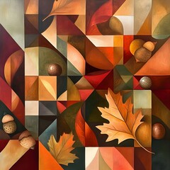 Obraz premium Geometric autumn background patterns: abstract shapes : Generative AI 