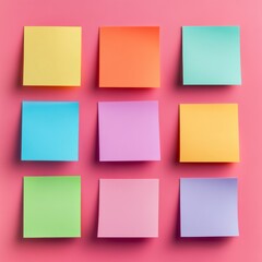 An artistic and colorful collection of sticky notes, arranged on a bright and vibrant background