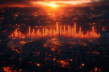 Fototapeta premium Intricate analysis of global economic trends with detailed market data, stock price fluctuations, and investment insights, set against a background of financial charts and a global network map, No