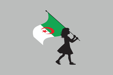 A girl holding The Algerian Flag
