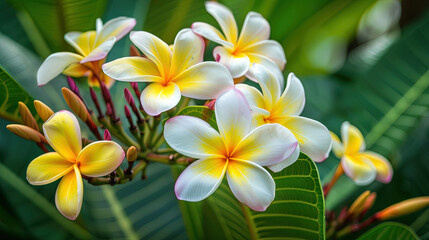 Obraz premium white and yellow frangipani flowers