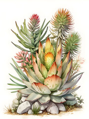 Obraz premium Fynbos Aloe Watercolor Flower Plant Nature Art 