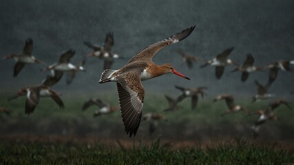 Obraz premium bird migration, Black-tailed Godwit