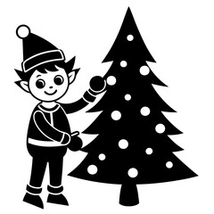 Vector set of cartoon Christmas trees, pines for greeting card, invitation,banner, web. New Years and xmas traditional symbol tree with garlands, light 