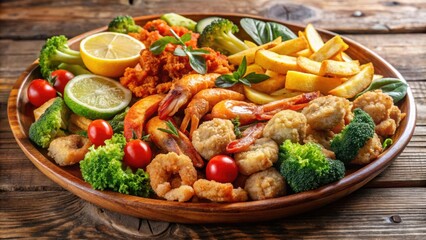 Crispy fried mixed vegetable and seafood platter, food, meal, delicious, appetizing, crispy, fried, mixed, vegetables, seafood