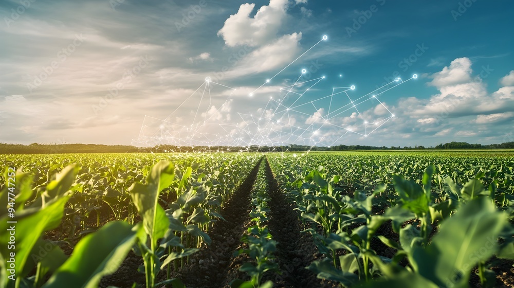 Poster a photograph showcasing iot sensors embedded in crop fields to monitor moisture levels enabling adva