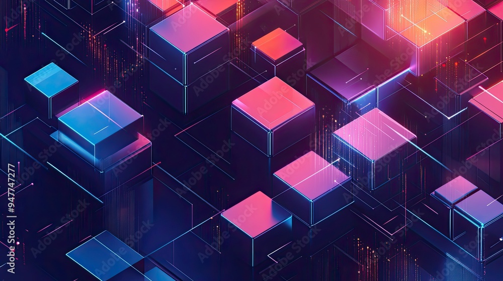 Poster innovation-driven abstract tech background with isometric 3d cubes, creating a futuristic business e