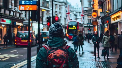 Fototapeta premium Tourist in London with Backpack