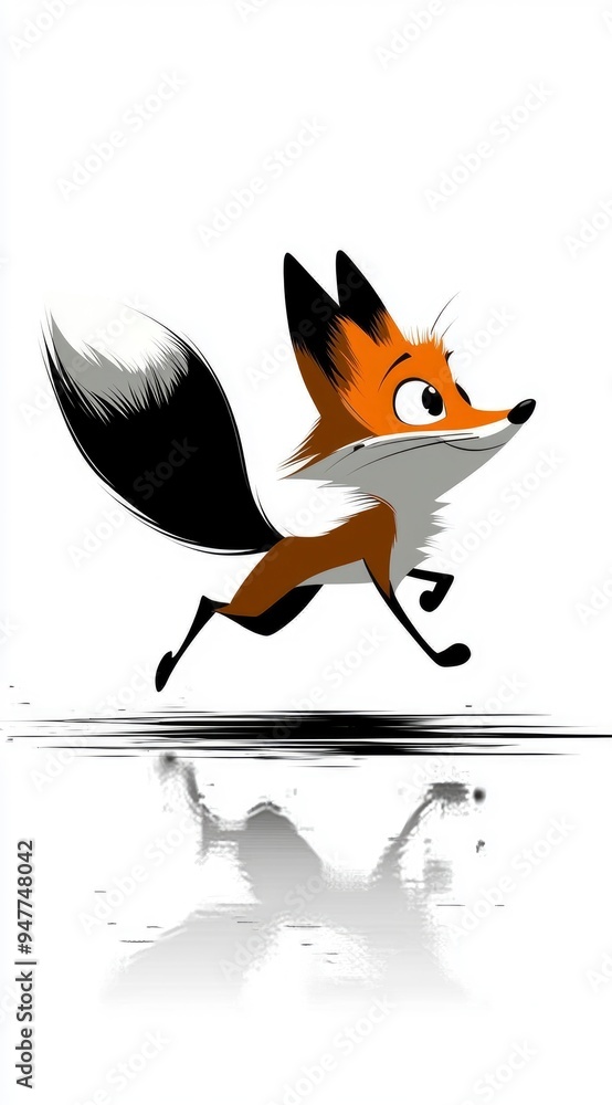 Canvas Prints cartoon fox running with reflection