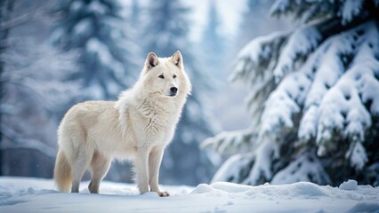 Obraz premium Majestic arctic wolf standing in a snow-covered winter wonderland , arctic, wolf, majestic, wildlife, nature, winter, snow
