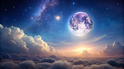 Romantic moon shining in the night sky