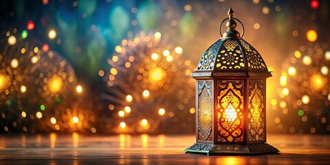 Beautiful background of traditional Arabic lanterns for Ramadan celebration with intricate designs and glowing lights