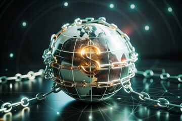 Obraz premium Golden Globe with Currency Symbols and Security Locks