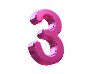 3d metallic pink number 3