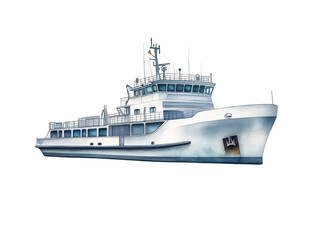 Naklejka premium White Passenger Ship with Black Trim Sailing on Water