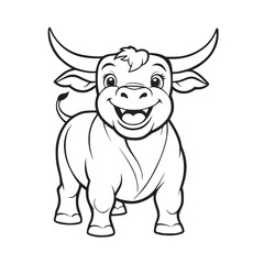 Coloring book page on a white background with a cute bufallo cheerful
