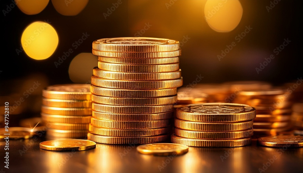 Wall mural close-up of a stack of golden coins