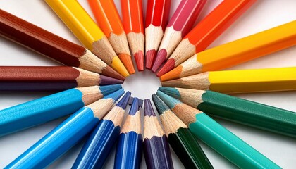 Naklejka premium Close-up of colorful pencils arranged in a circle