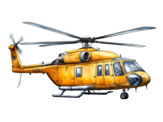 Yellow Helicopter Illustration with Black and White Pixelated Background