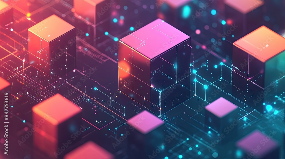 Poster modern technology background with isometric 3d cubes, representing futuristic business concepts in a
