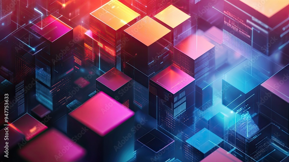 Poster modern technology background with isometric 3d cubes, representing futuristic business concepts in a