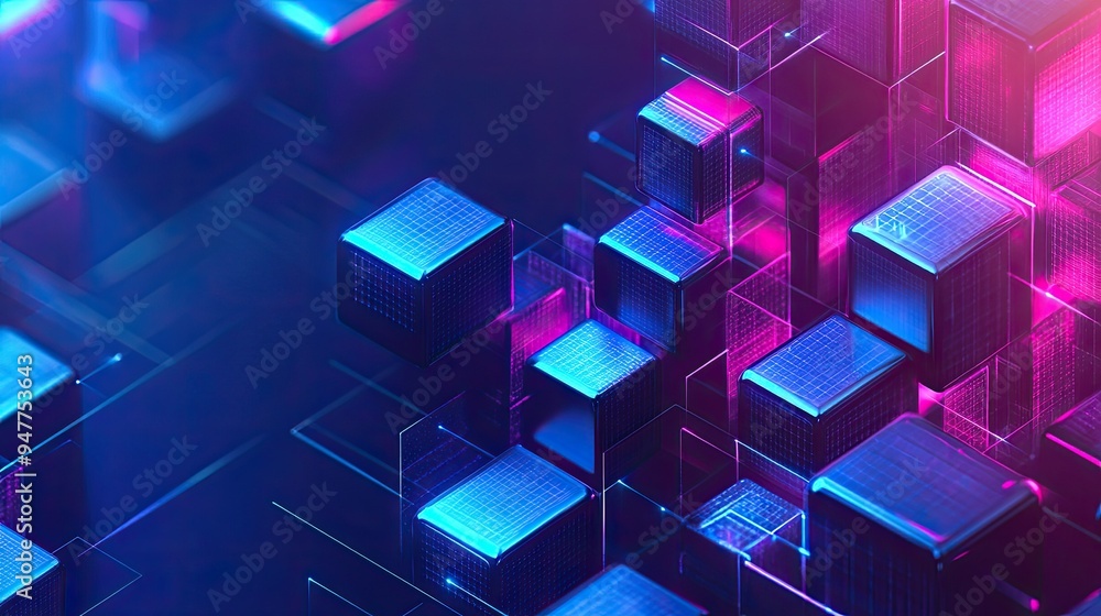 Poster modern technology background with isometric 3d cubes, representing futuristic business concepts in a