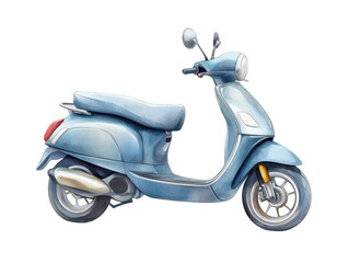 Blue Scooter Watercolor Illustration with Glitch Pattern