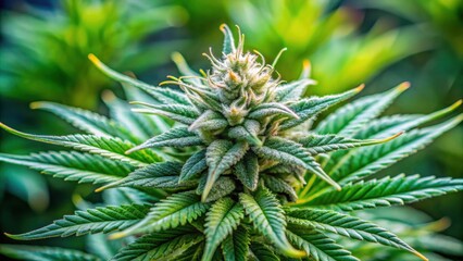 Close-up of cannabis plant with visible trichomes and leaves, marijuana, hemp, plant, macro, close-up, cannabis