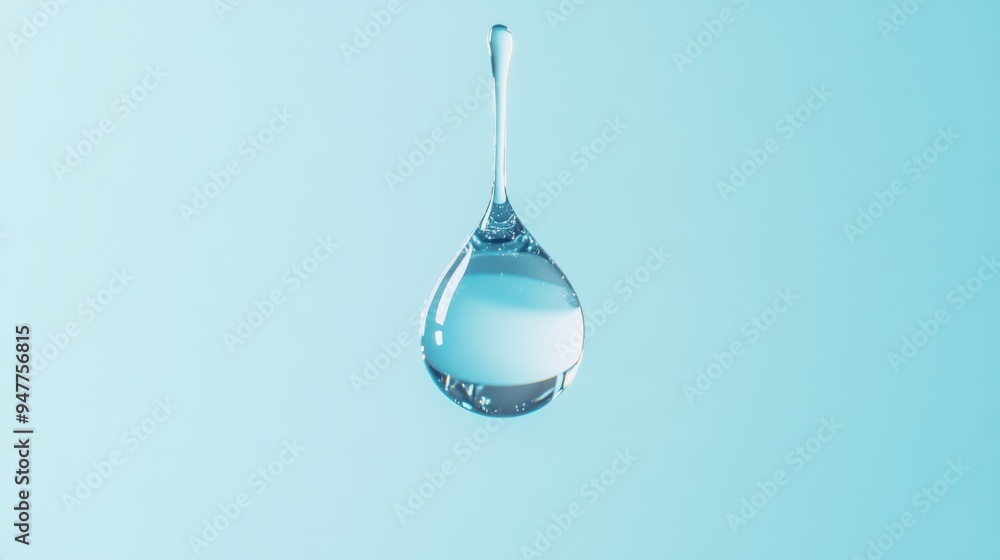 Poster a macro shot of a liquid droplet suspended in air, showcasing its rounded shape and perfect form, em