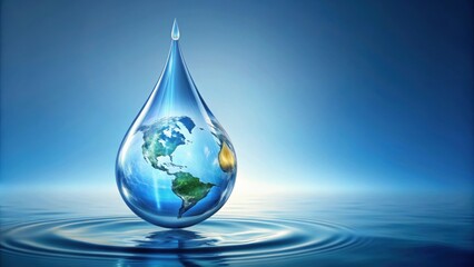 Clean water drop in shape of world symbolizing World Water Day, world, clean, water, drop, fresh, environment