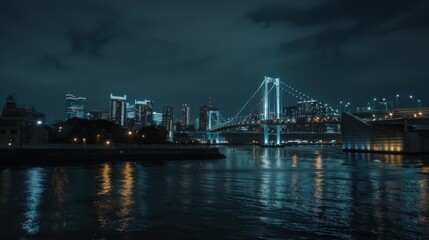 Fototapeta premium Night View of a Bridge and Cityscape