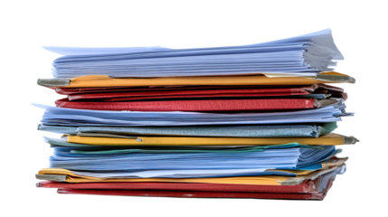 Stack of colorful documents and folders.