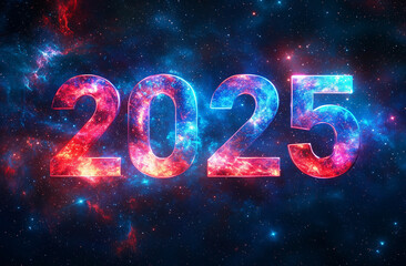 HAPPY NEW YEAR 2025 - Festive silvester New Year's Eve Party background greeting card - Dark black night.
