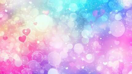 Pastel wallpaper with unicorn-inspired elements, including hearts, bokeh, circles, and stars in a dreamy scene.