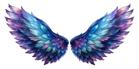 Obraz premium Beautiful and magical watercolor wings in dark blue and violet hues