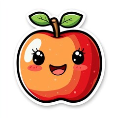 Obraz premium Cute Cartoon Apple with Big Eyes and Smiling Face