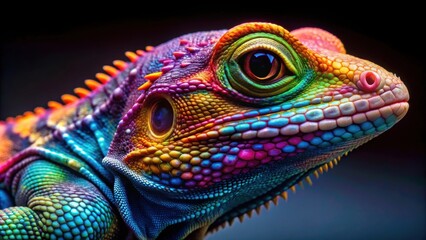 Obraz premium Color-changing lizard with vibrant hues and patterns, lizard, reptile, amazing, colors, vibrant, camouflage, nature, wildlife